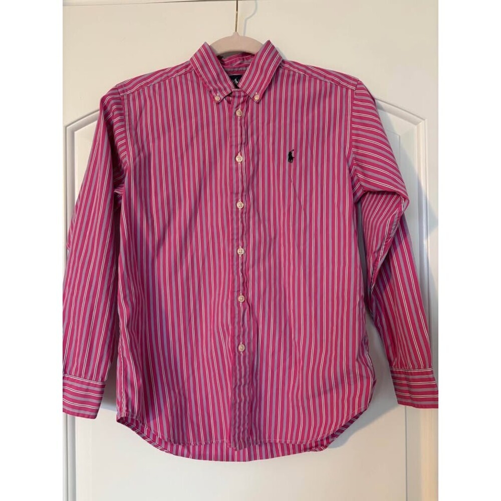 Polo Ralph Lauren boys (10-12) vintage Y2K pink blue stripe dress button up shir